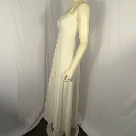 Vintage 1970s Ivory Slip Dress Bias Cut Maxi Gown Ruched Bust Spaghetti Strap Bo - Picture 13 of 15